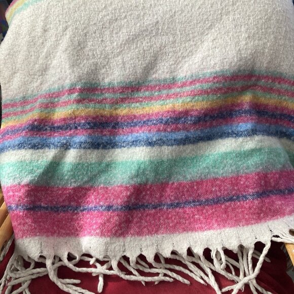 Free People Skye Stripe Throw Blanket 60” x 51” Fringed Boho Striped Fuzzy Cozy - Picture 7 of 14
